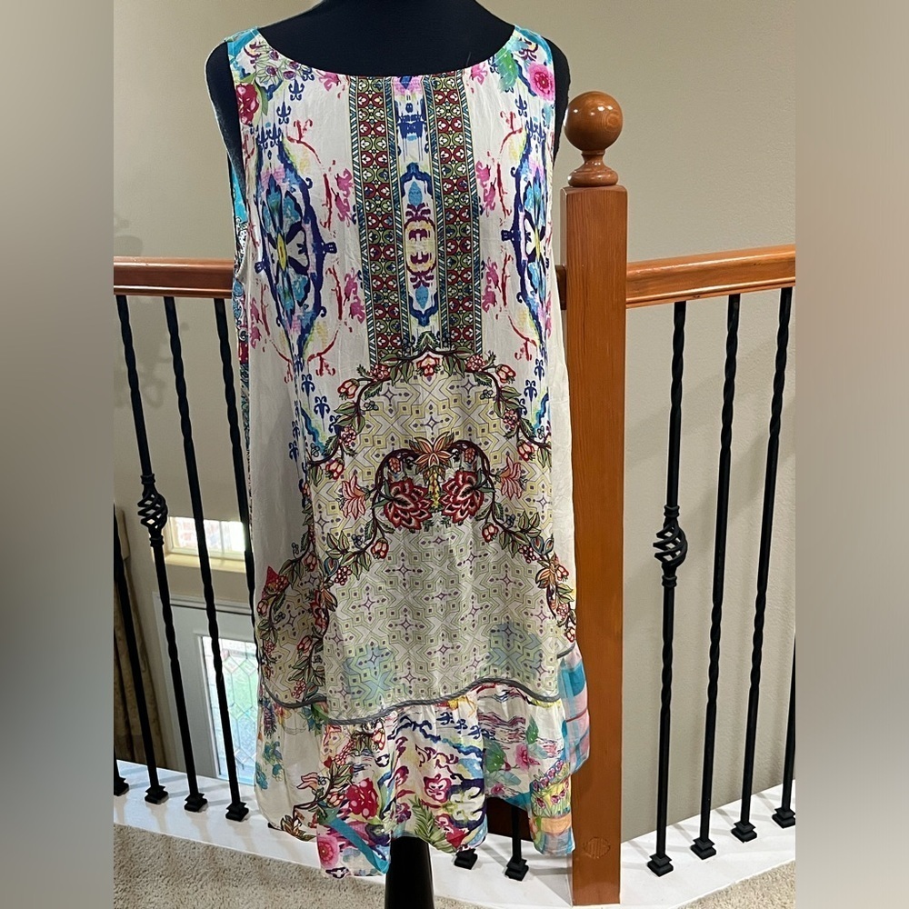 JOHNNY WAS SILK SLEEVELESS MINI FLORAL DRESS, Vibrant ELECTRIC PRINT, SIZE M